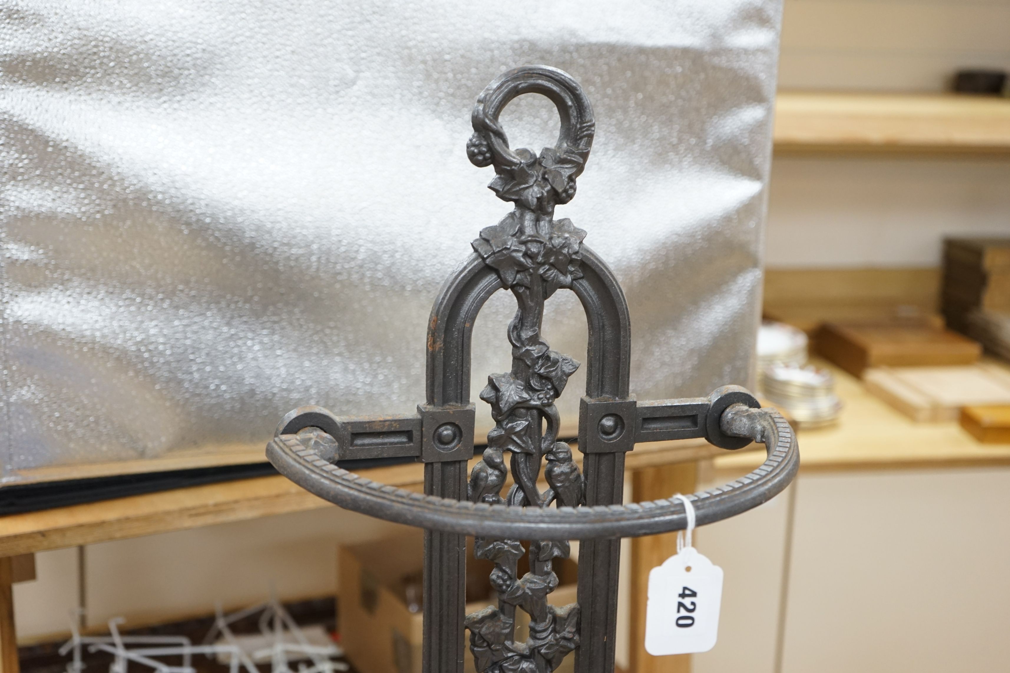 A Victorian Falkirk foundry cast iron stick stand, with year stamp, mark: Falkirk. No: 34, 70cms high